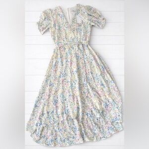 Emma & Michele dress floral womens 6 NWT Short Sleeve belt tie high low hem